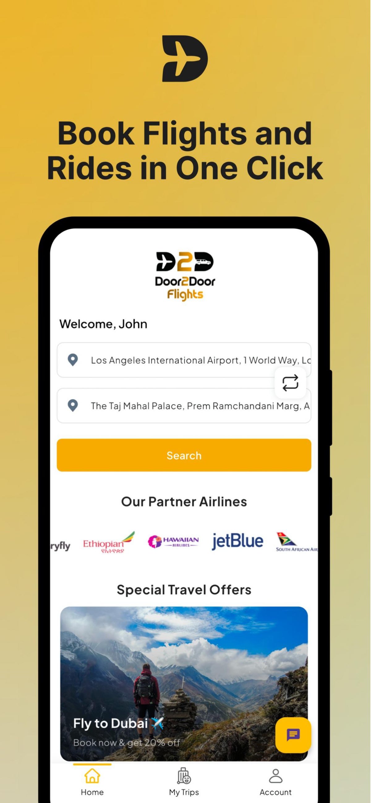 Door2Door Flights app โ book flights and chauffeured rides in one place